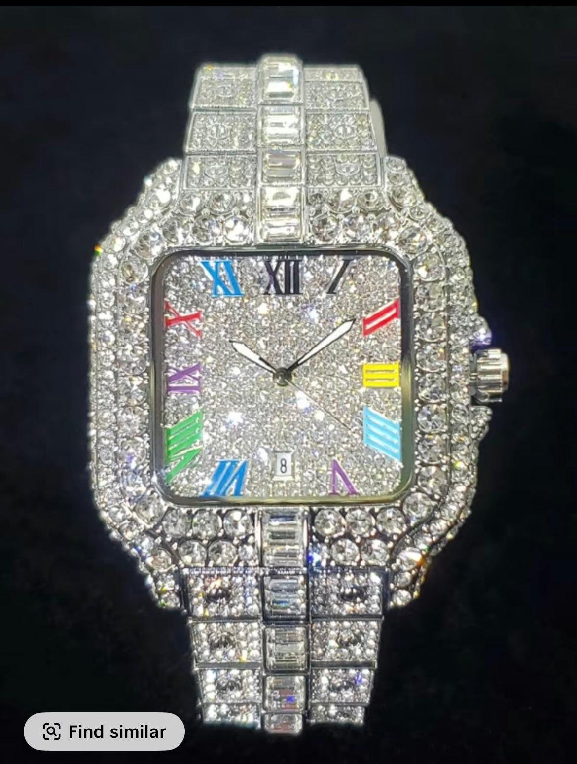 Men’s Luxury Square Rhinestone Quartz Watch – Silver