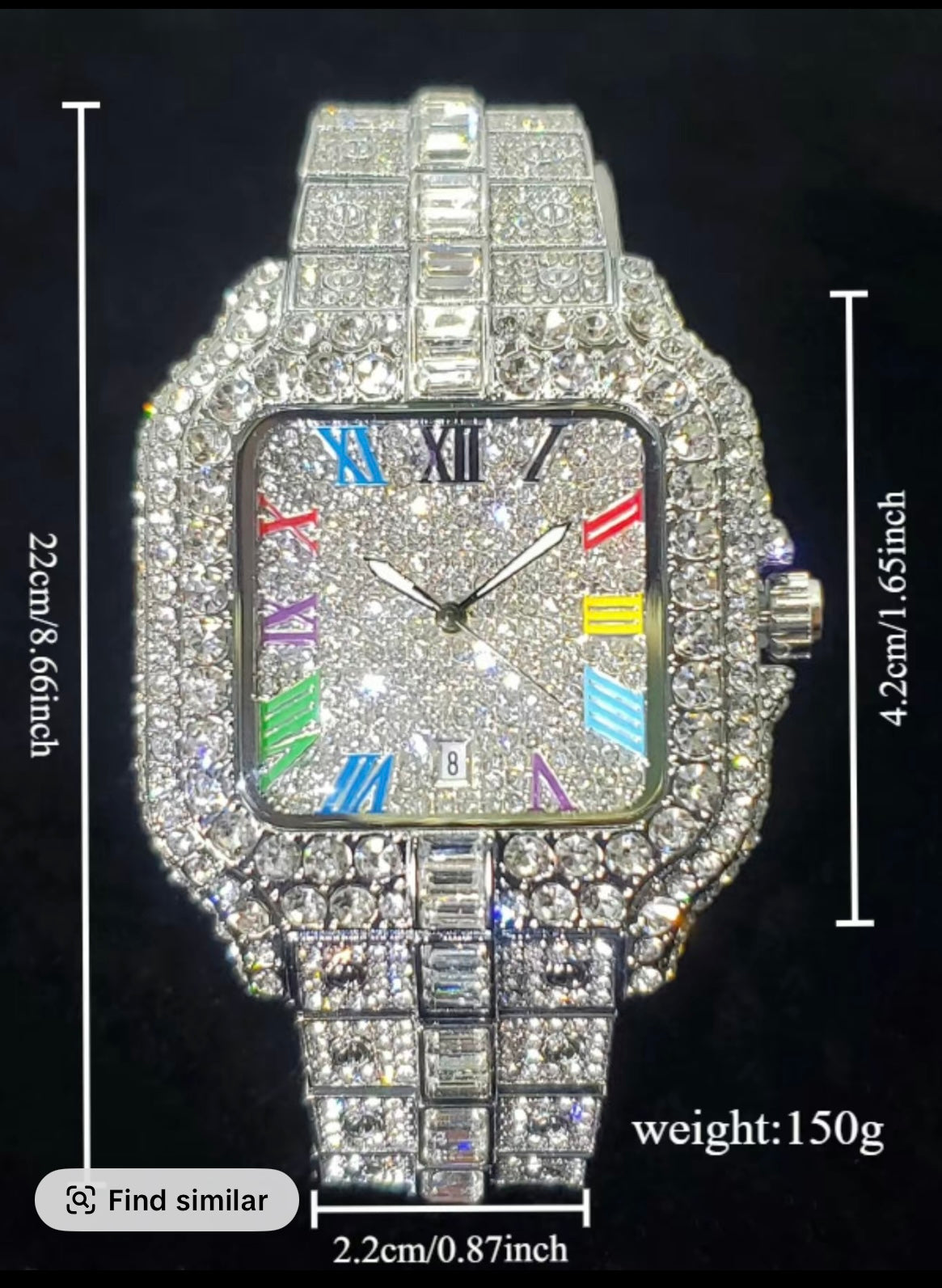 Men’s Luxury Square Rhinestone Quartz Watch – Silver