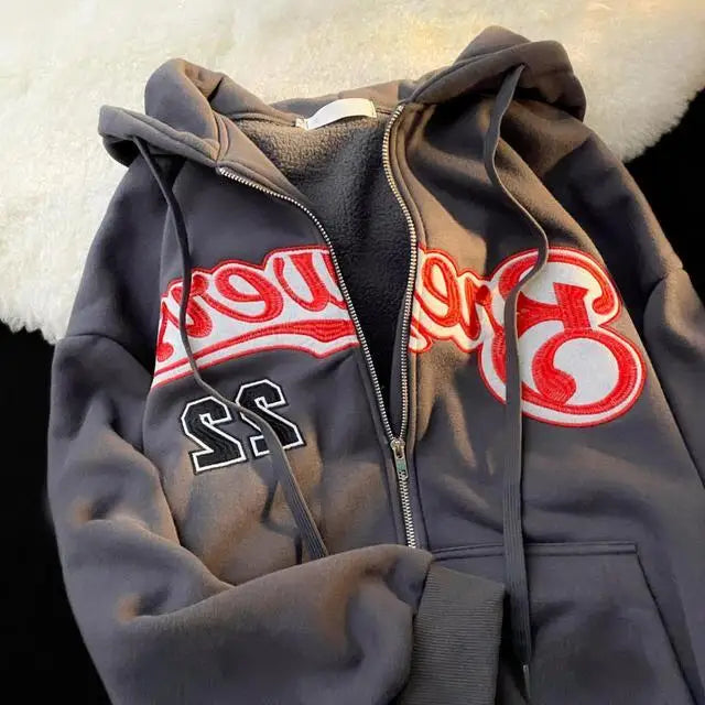1Hoodies Women Retro Harajuku Hip Hop Jacket High Street Zip Up Hoodie Casual Loose Sweatshirt Clothes Y2K Tops oversized hoodie