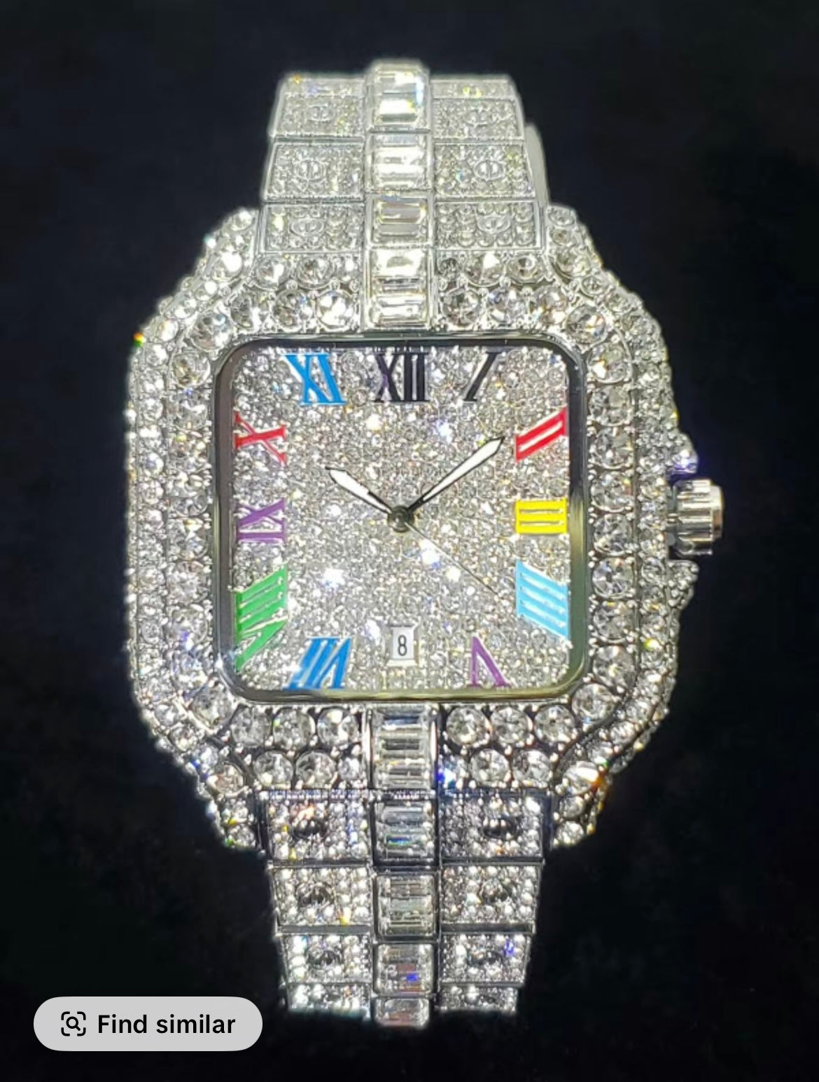 Men’s Luxury Square Rhinestone Quartz Watch – Silver