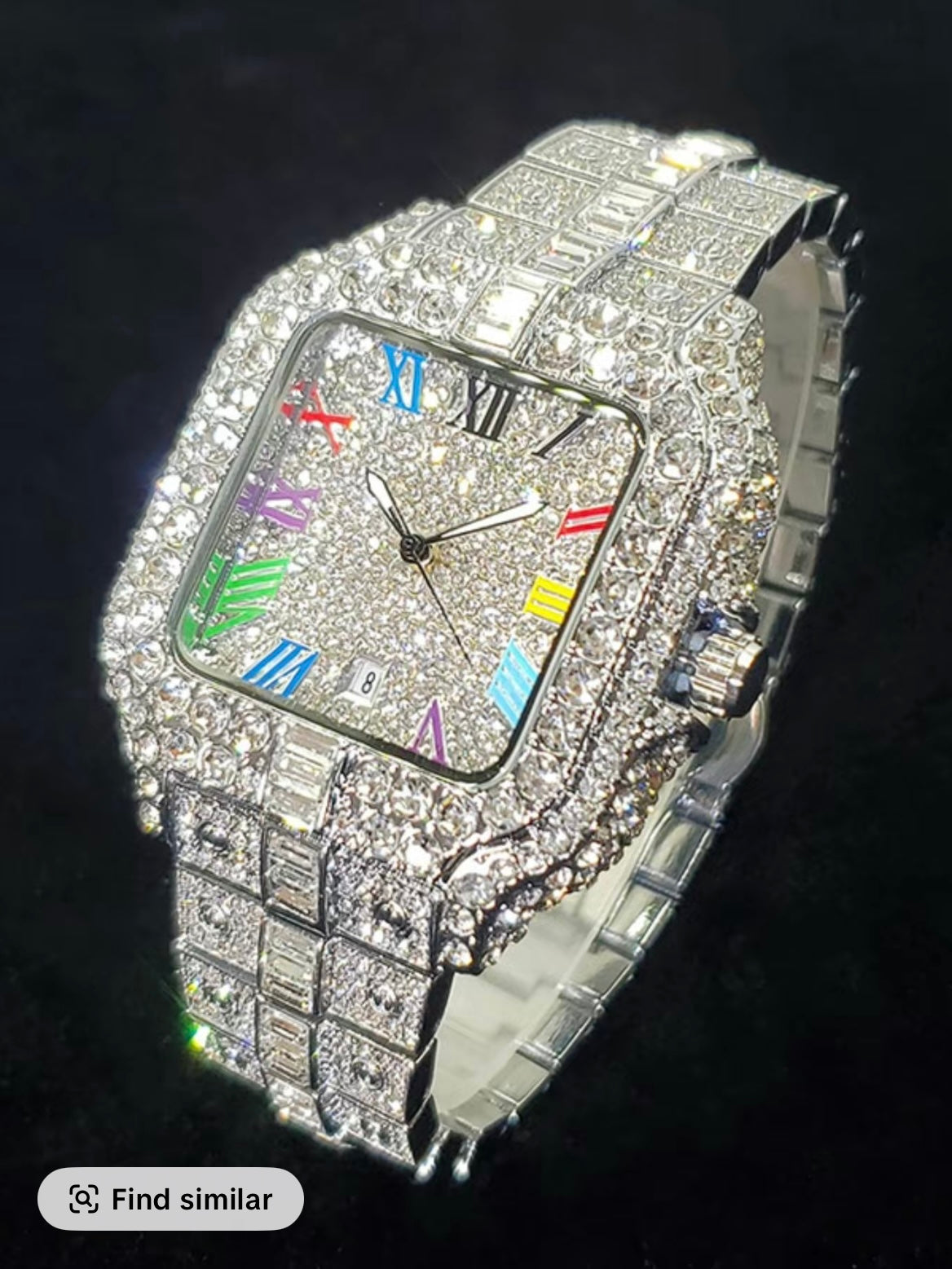 Men’s Luxury Square Rhinestone Quartz Watch – Silver