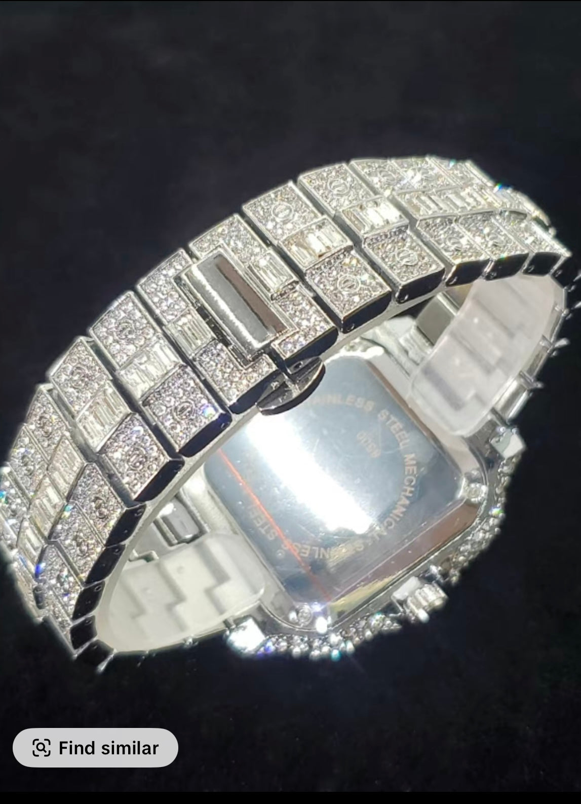 Men’s Luxury Square Rhinestone Quartz Watch – Silver