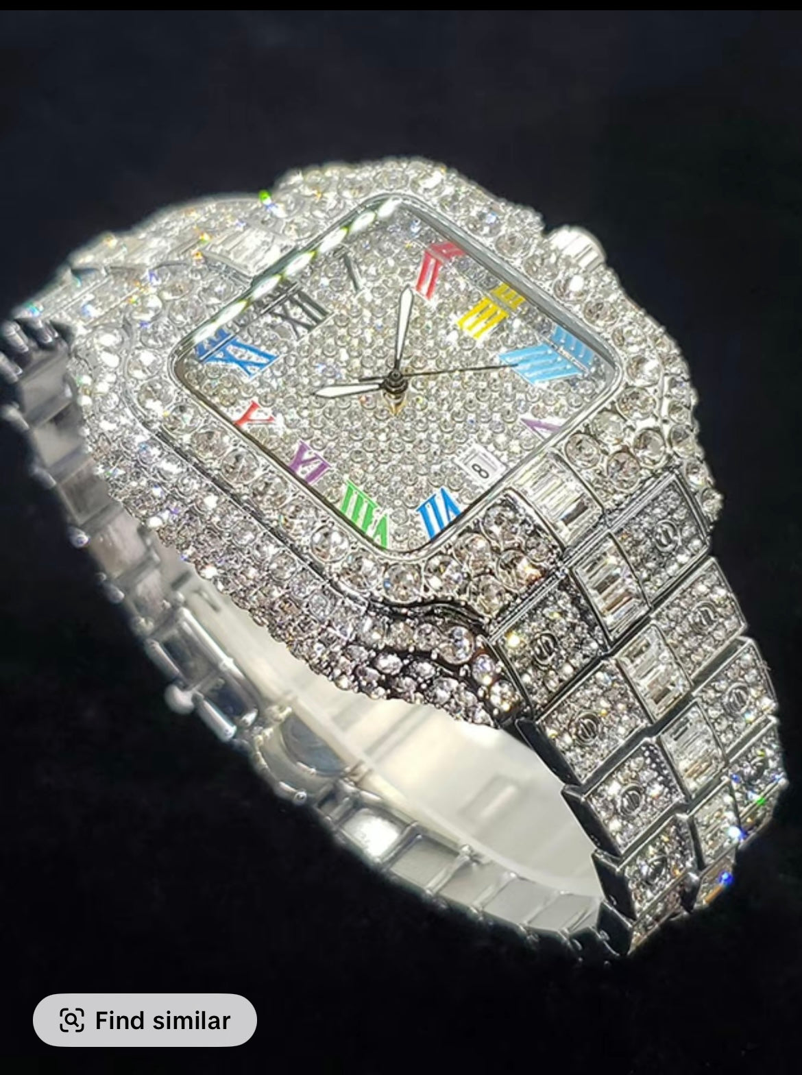 Men’s Luxury Square Rhinestone Quartz Watch – Silver
