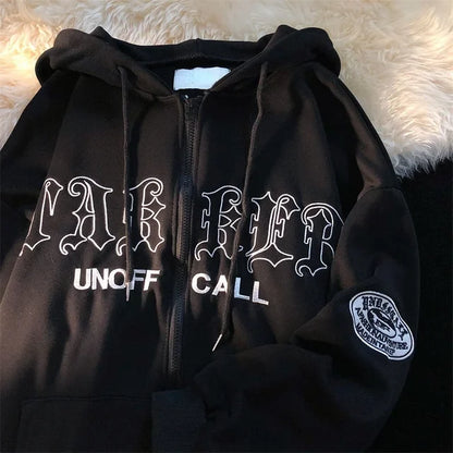 1Hoodies Women Retro Harajuku Hip Hop Jacket High Street Zip Up Hoodie Casual Loose Sweatshirt Clothes Y2K Tops oversized hoodie