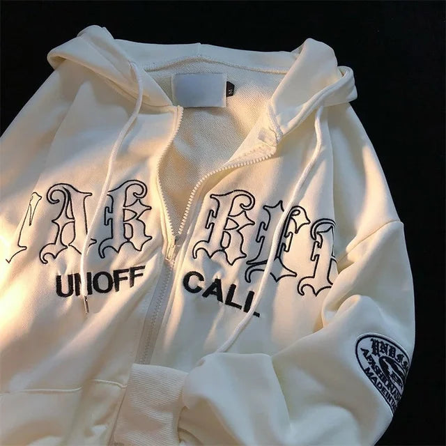 1Hoodies Women Retro Harajuku Hip Hop Jacket High Street Zip Up Hoodie Casual Loose Sweatshirt Clothes Y2K Tops oversized hoodie