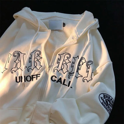 1Hoodies Women Retro Harajuku Hip Hop Jacket High Street Zip Up Hoodie Casual Loose Sweatshirt Clothes Y2K Tops oversized hoodie