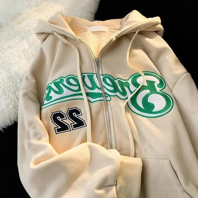 1Hoodies Women Retro Harajuku Hip Hop Jacket High Street Zip Up Hoodie Casual Loose Sweatshirt Clothes Y2K Tops oversized hoodie