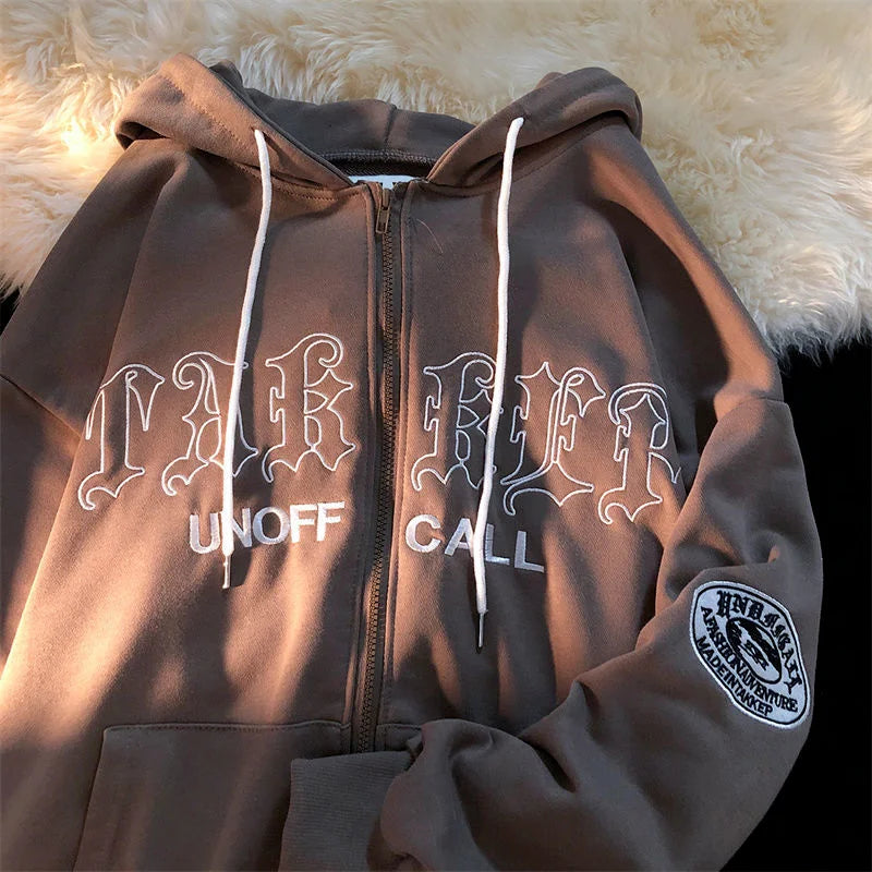 1Hoodies Women Retro Harajuku Hip Hop Jacket High Street Zip Up Hoodie Casual Loose Sweatshirt Clothes Y2K Tops oversized hoodie